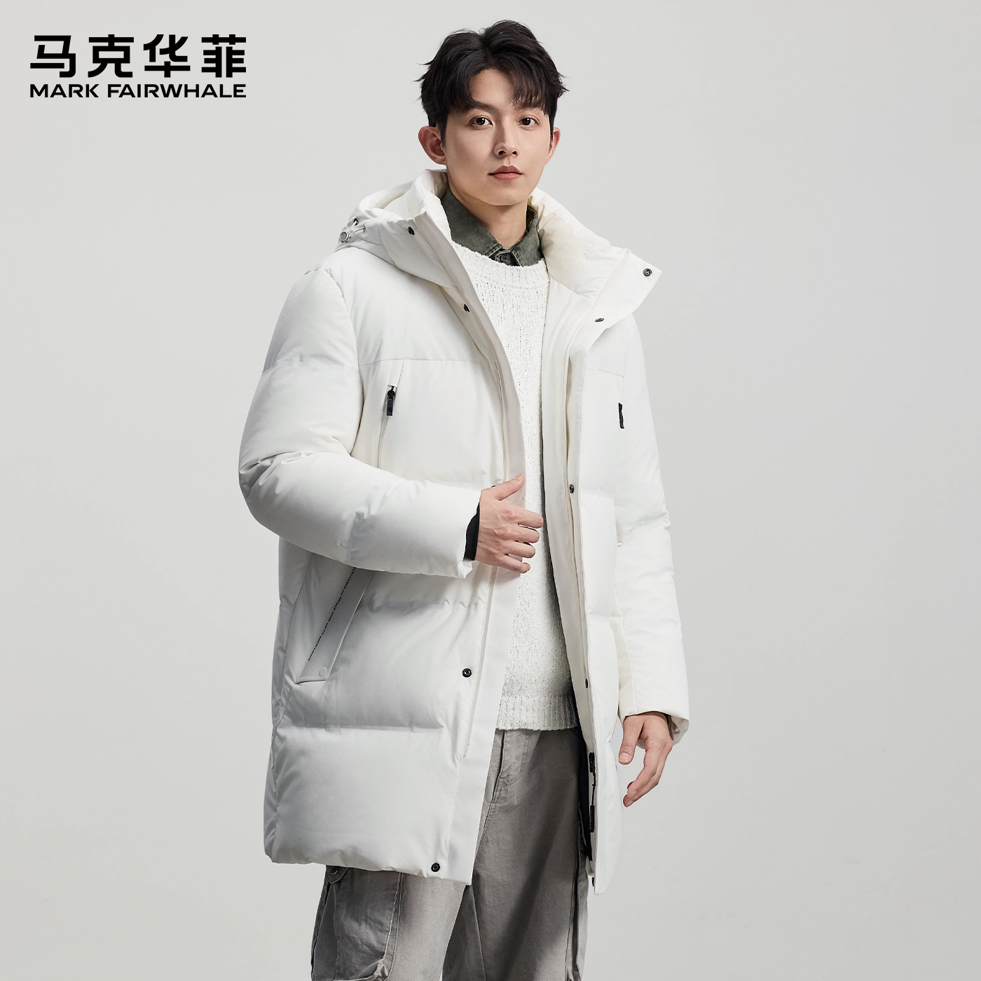 马克华菲/MARK FAIRWHALE中长款鸭绒羽绒服男2025冬季新款休闲
