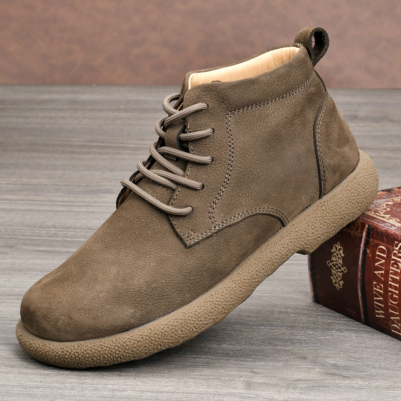 圆头系带马丁靴头层牛皮真皮透气高颜值复古风秋季冬季新款靴子男