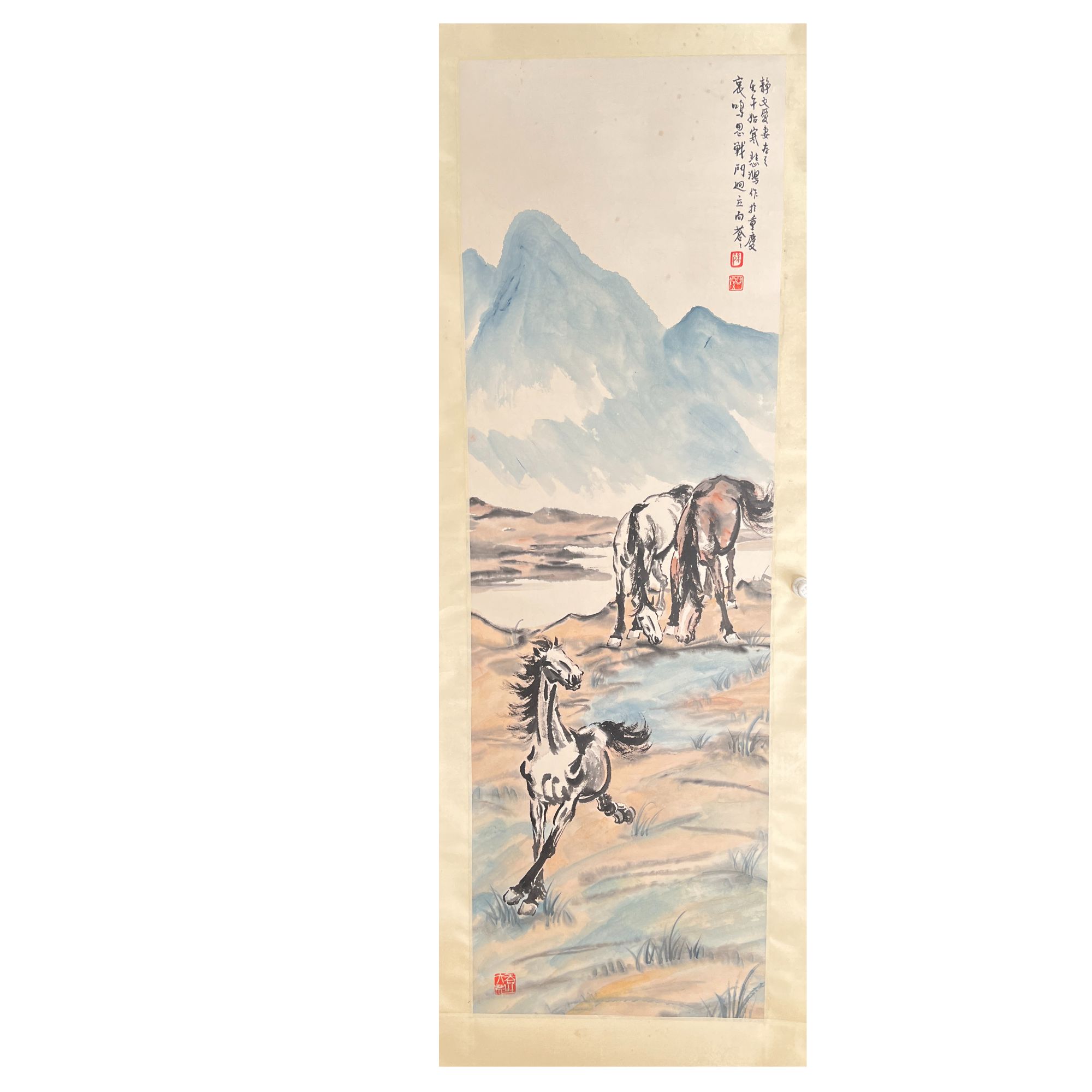 x悲鸿 双骏图  附名家鉴题边跋 附香港荣宝斋拍卖标签
