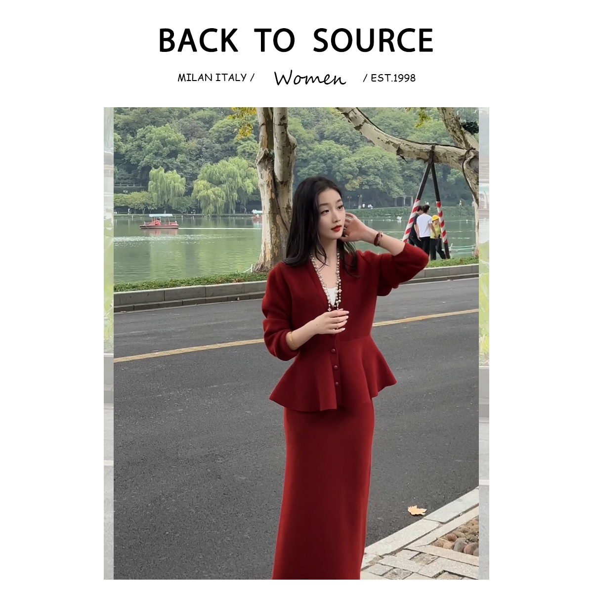 JCC【红酒夜曲+运补6】意特绒软糯毛衣外套高腰包臀裙半身裙两件套