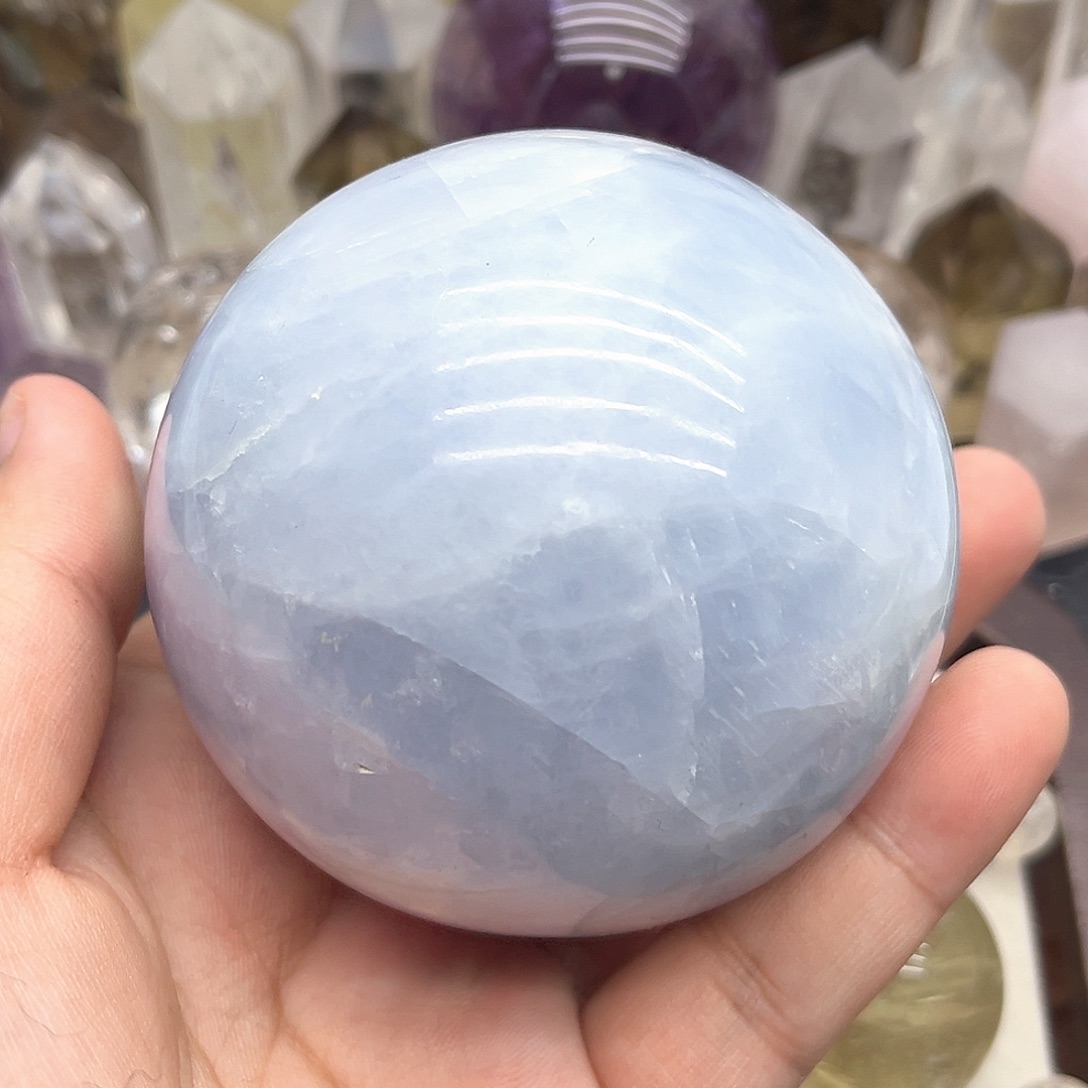 水晶未镶嵌珠宝半成品1 天青.石球73mm（送底座）