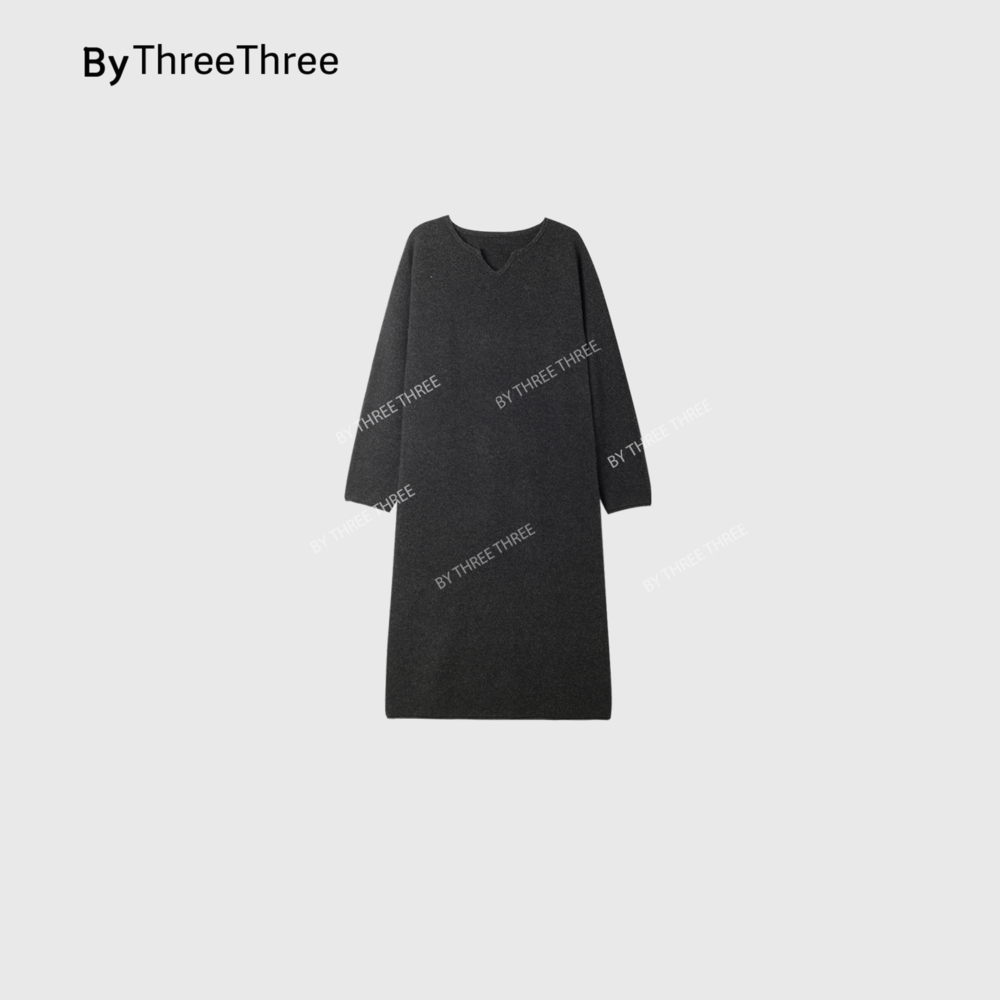 【LiuSanSan】深灰针织连衣裙女宽松显瘦V领慵懒风中长裙