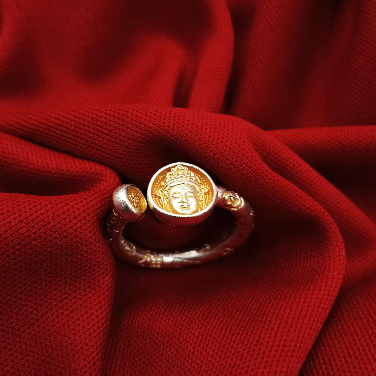 足银戒指 【佰万银庄】足银9999 精致福字观音小众活口戒指JZ334020