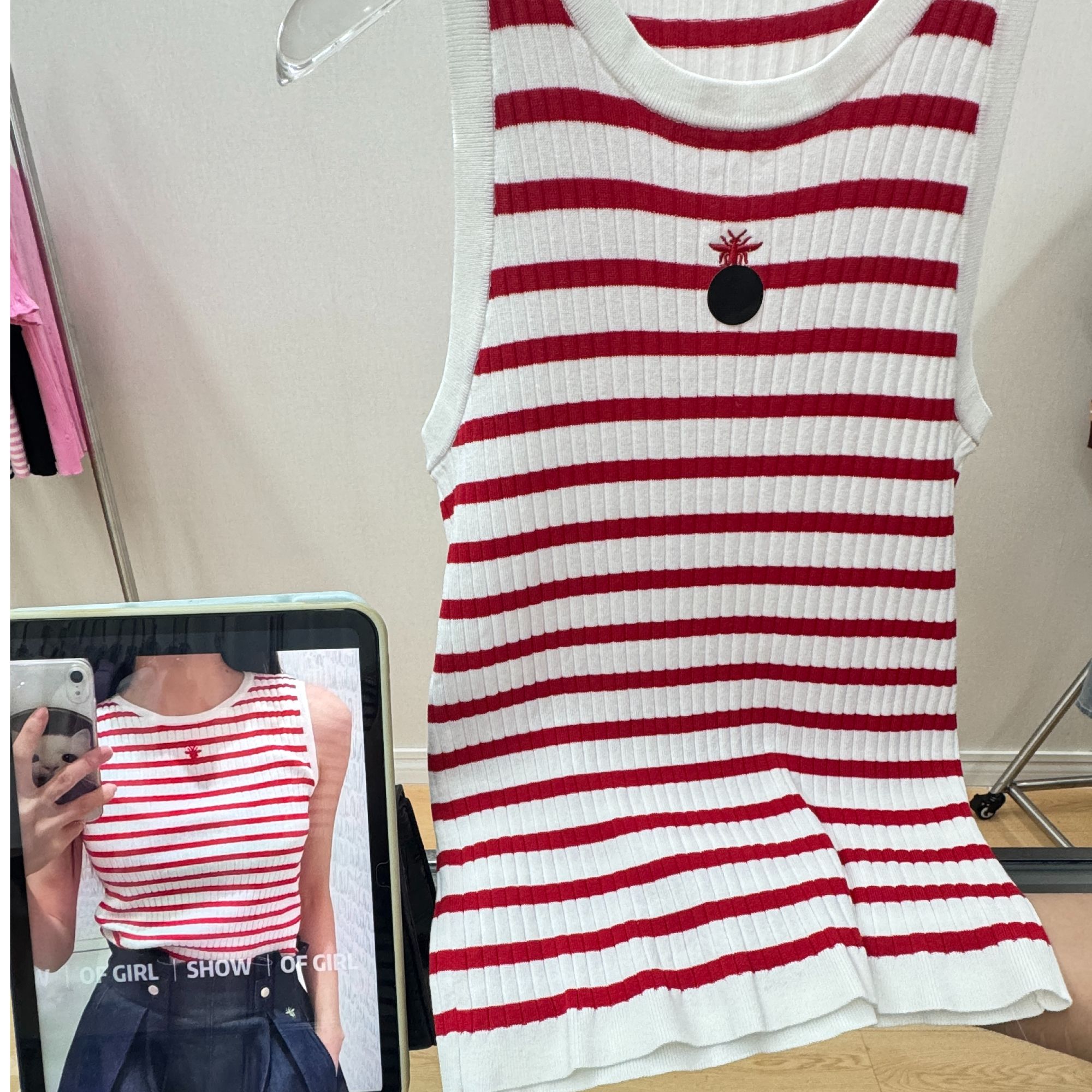 JH25春夏【C*D】小蜜蜂红白拼色条纹弹力针织背心#31