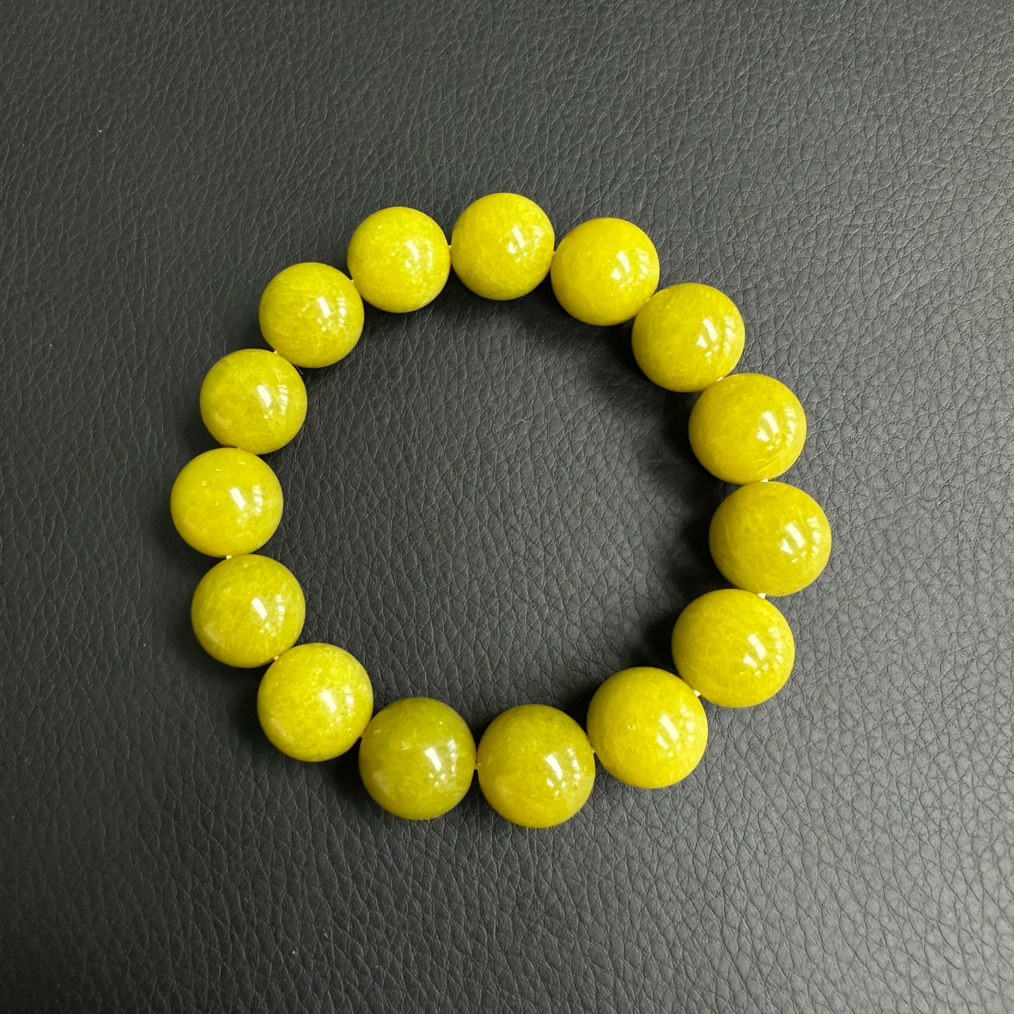 【倩倩工厂】天然岫玉国黄精品圆珠手串卡14mm（多样性发其一）A2