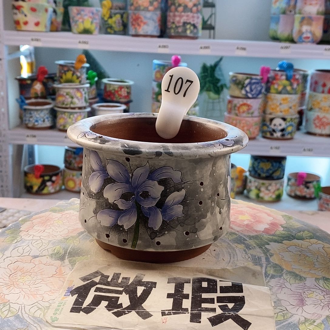 紫砂花盆红陶手绘花盆