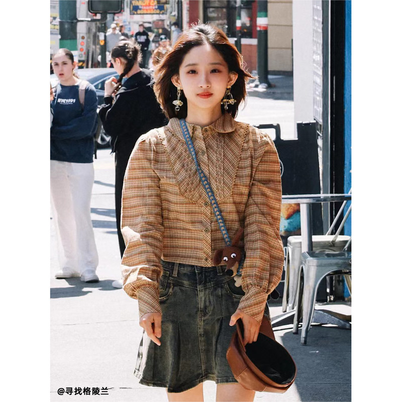 【陈大可专享】菀草壹女文艺上衣纯棉泡泡袖长袖衬衫