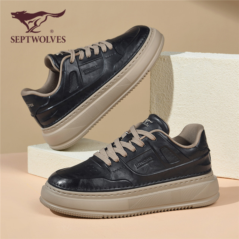 七匹狼男鞋秋季复古潮流男士休闲简约时尚厚底韩版防水增高板鞋