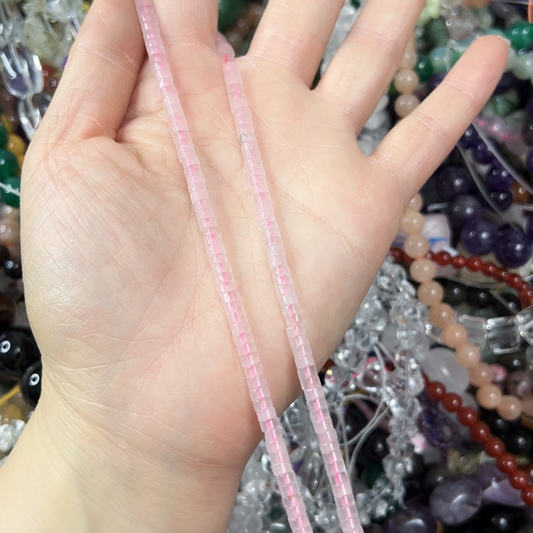 玛瑙/玉髓未镶嵌珠宝半成品，卡4粉水晶直切一条