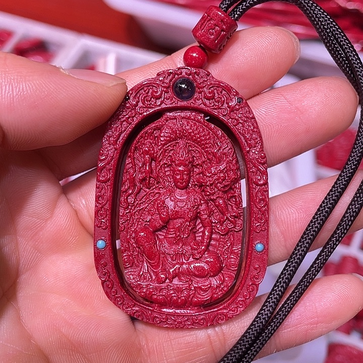 天然辰砂紫金砂投影款守护马大势至吊坠