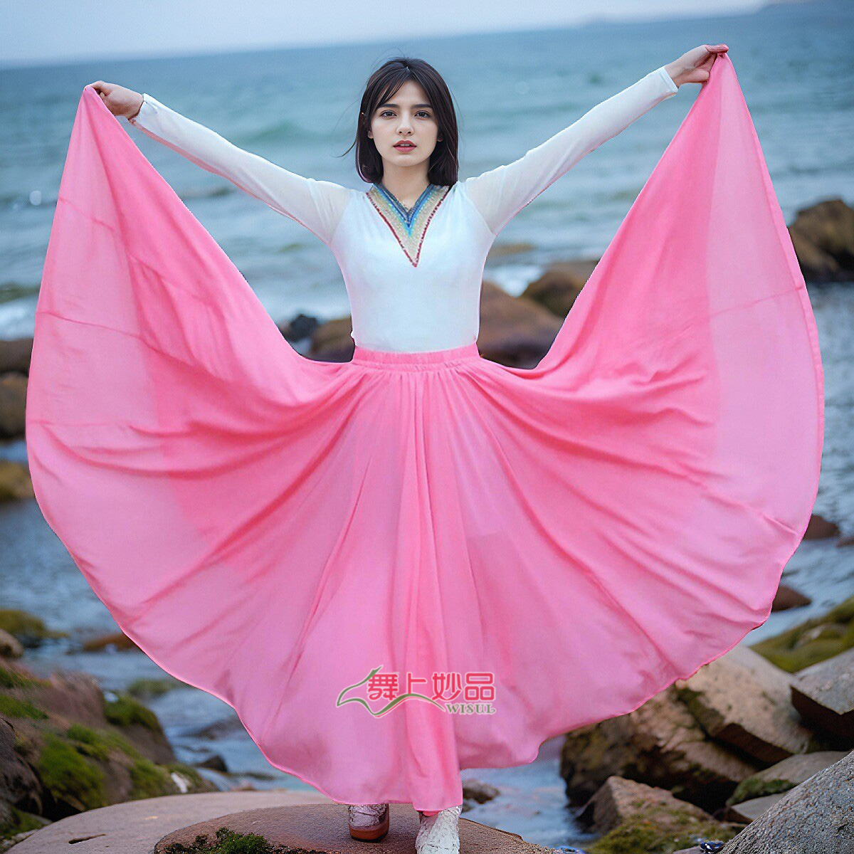 舞上妙品艺文老师17新疆民族芙蓉纱大摆半身裙新疆舞裙子
