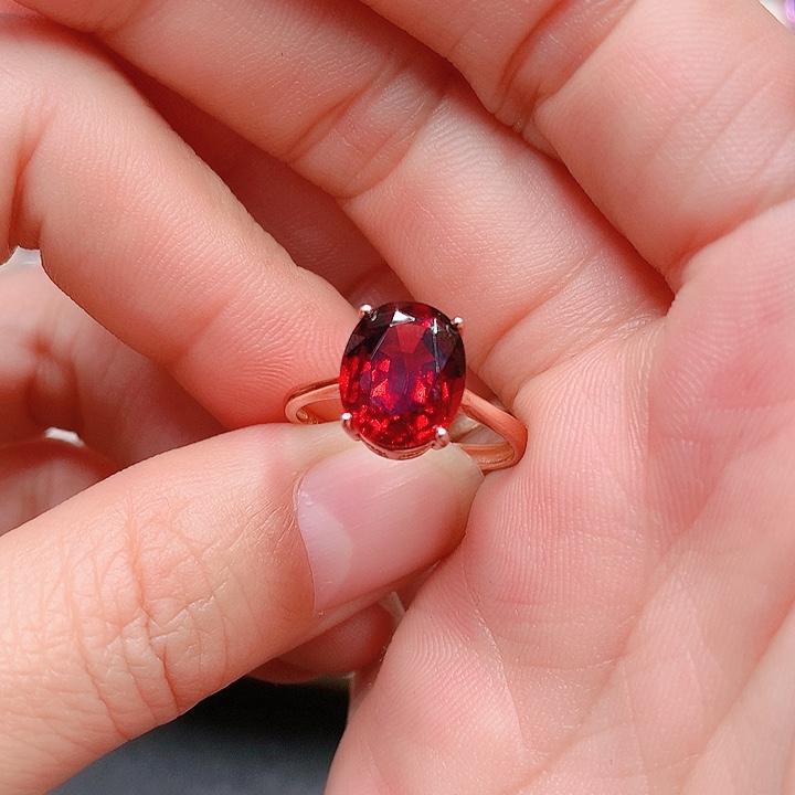 石榴石戒指银S925镶嵌9✖️11