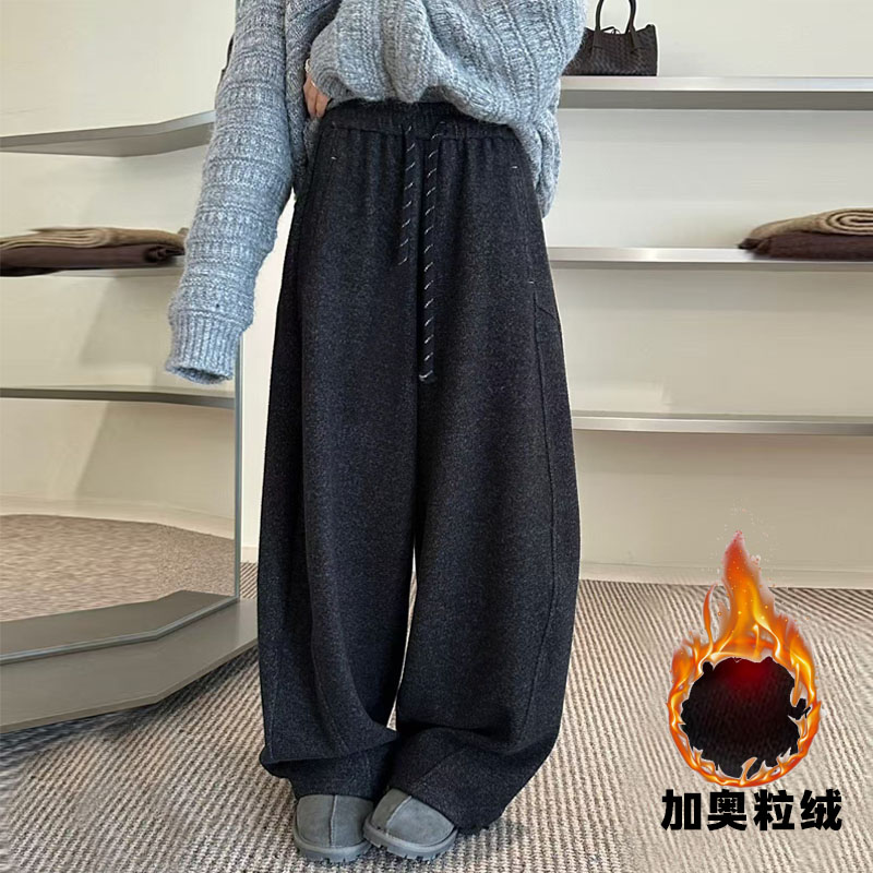 【加绒加厚】2025冬季新款毛呢美式卫裤子女宽松休闲弯刀阔腿裤潮