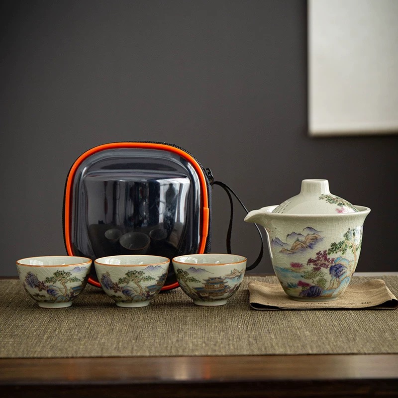 哥窑世外桃源旅行套装1壶3杯1769复古中式
