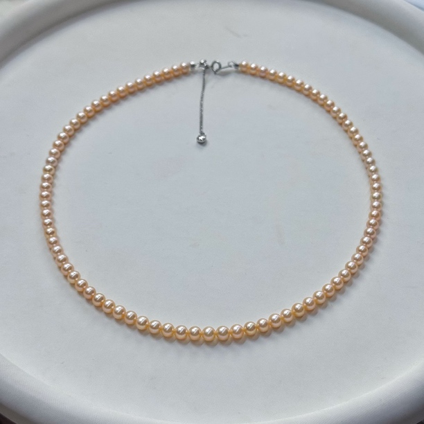 【绎世珍珠】爱马橙颗粒珠中国红天然珍珠项链正圆无瑕极光4.5-5mm