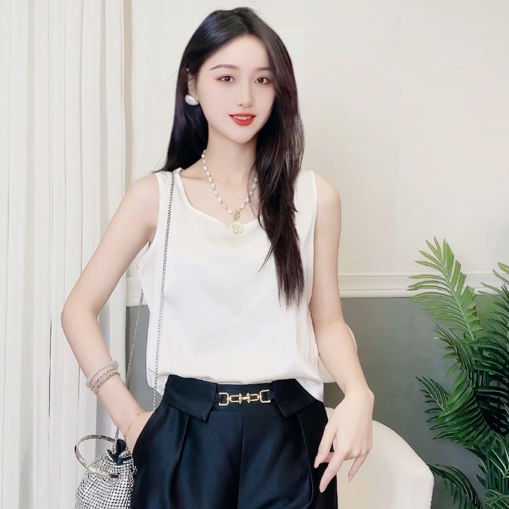 19姆米桑蚕丝弹力缎纯色圆领百搭桑蚕丝真丝背心吊带DD002