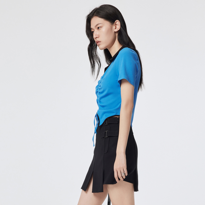 H.GENTEEL荷高2023年新款夏装女撞色polo领抽绳T恤GUD24620571