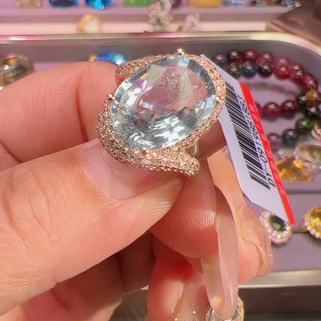 海蓝宝石戒指银S925镶嵌