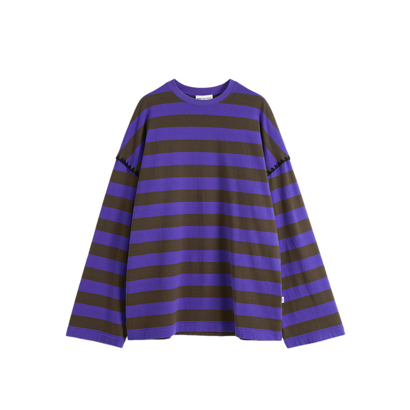 【茉舍】SHORT SENTENCE贝壳绣饰边条纹长袖T恤26SSTS11-1500