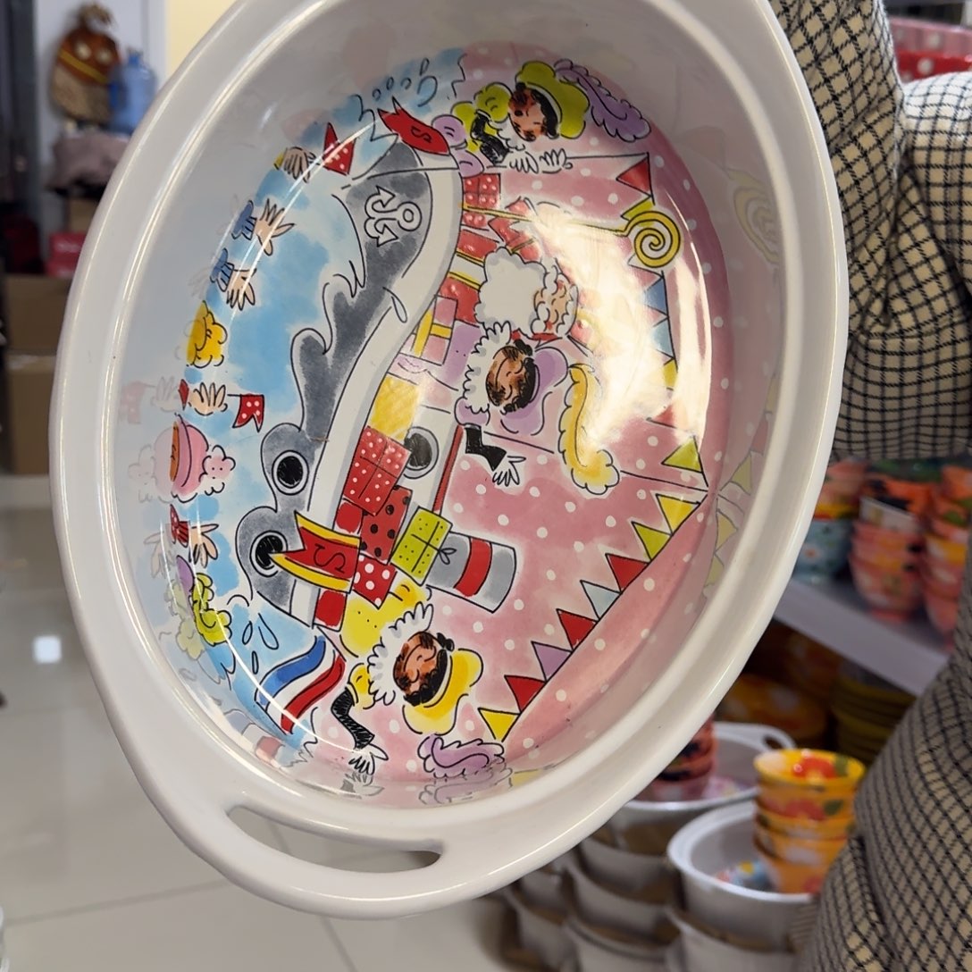 瓷片外贸双耳12.5英寸椭圆大烤盘1只