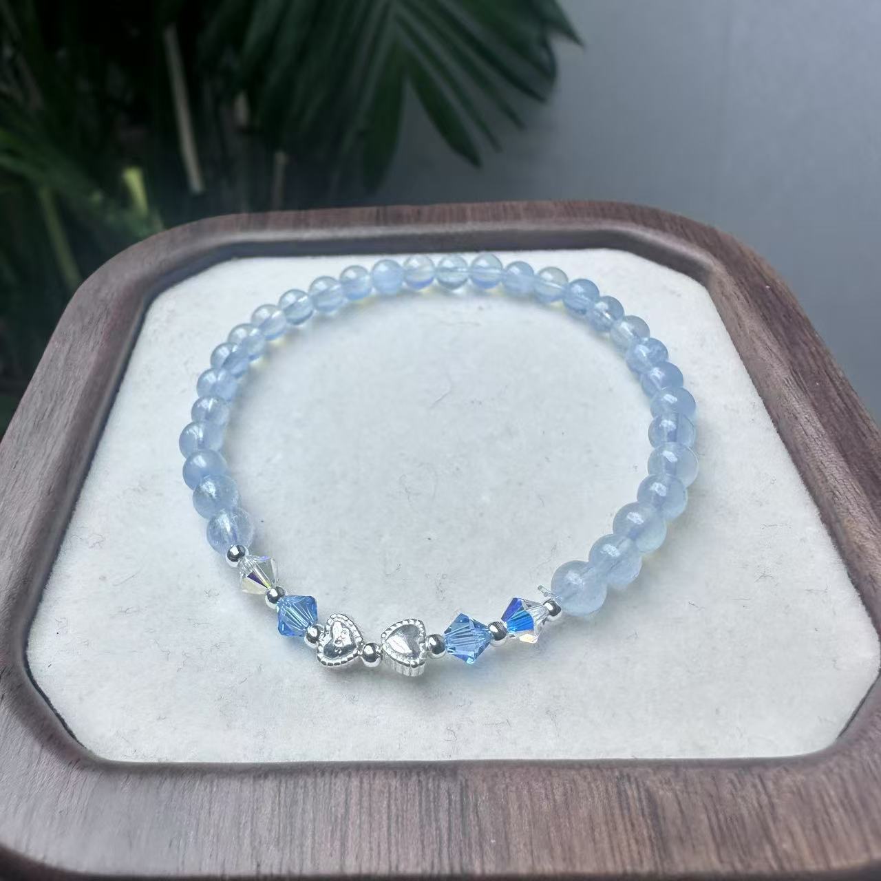 【小王珠宝】海蓝宝S925银爱心手链设计款 均微瑕多样性发货