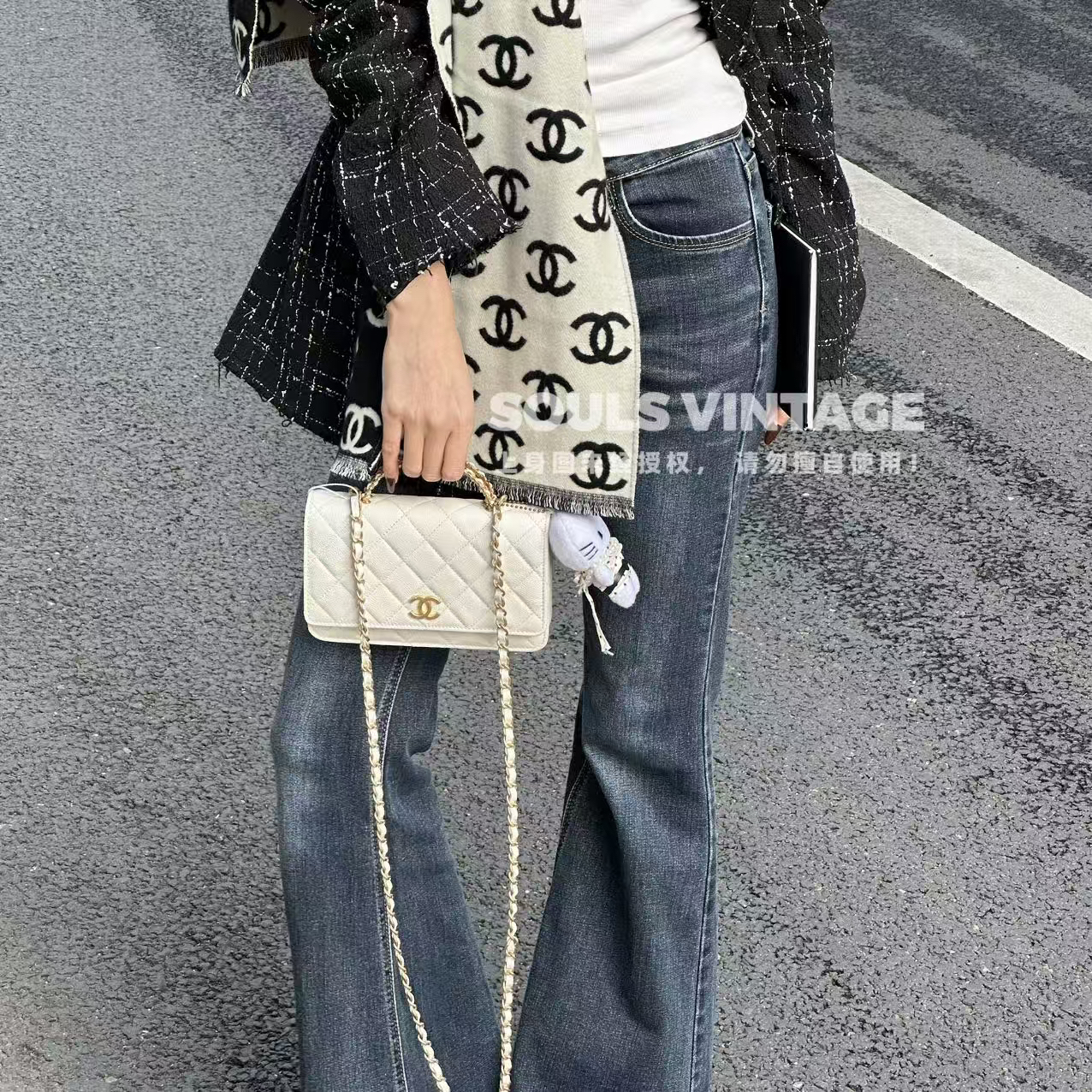 95新 Chanel/香奈儿 Chanel 白金 荔枝牛 字母手柄woc/674787170