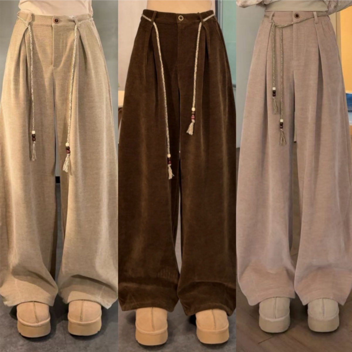 VGVL小卓裤子松紧腰休闲裤直筒裤宽松高腰秋冬长裤60390