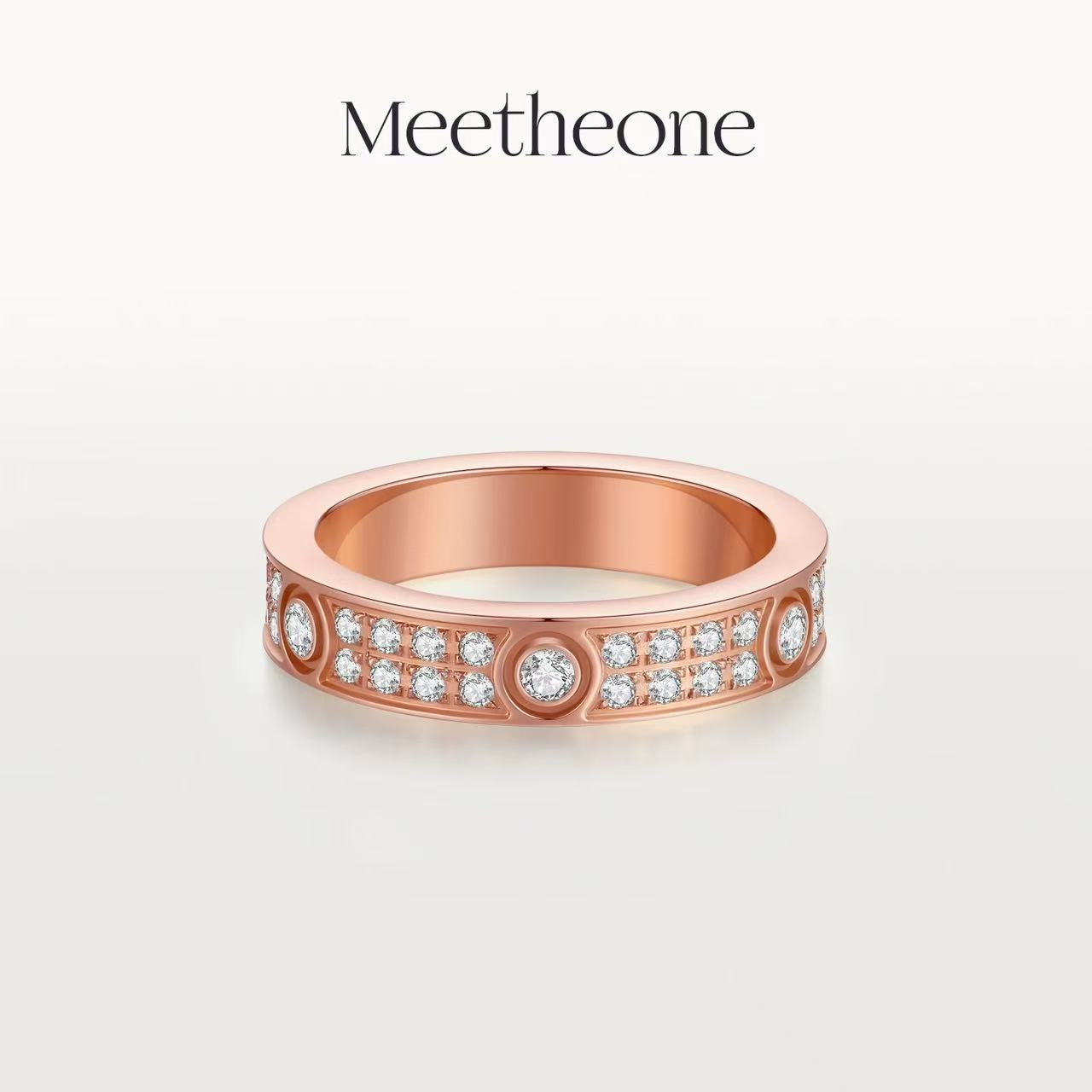 【水贝直发】玫瑰金色满镶排戒时尚简约高奢