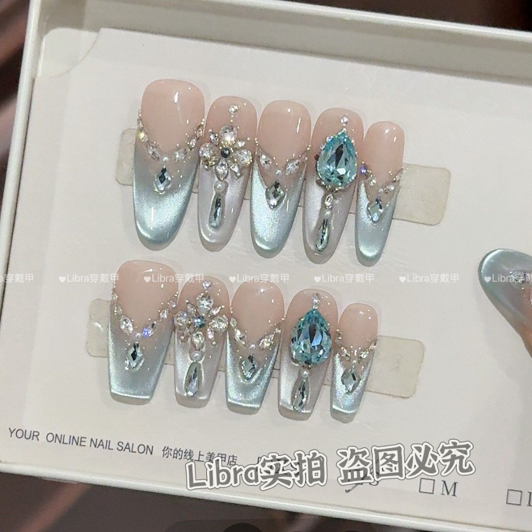 【赛里木湖】简约纯欲穿戴式卸甲片闪钻手工定制穿戴甲