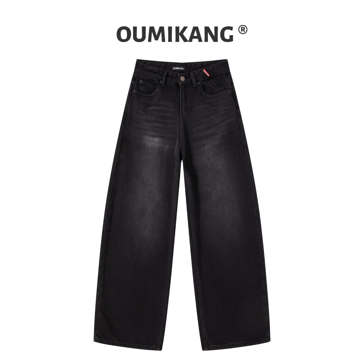 OUMIKANG·梵克·土耳其轻奢显瘦2025冬季新款加绒黑色阔腿牛仔裤