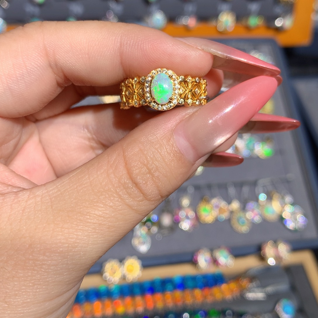 银S925镶嵌欧泊澳洲欧泊戒指l