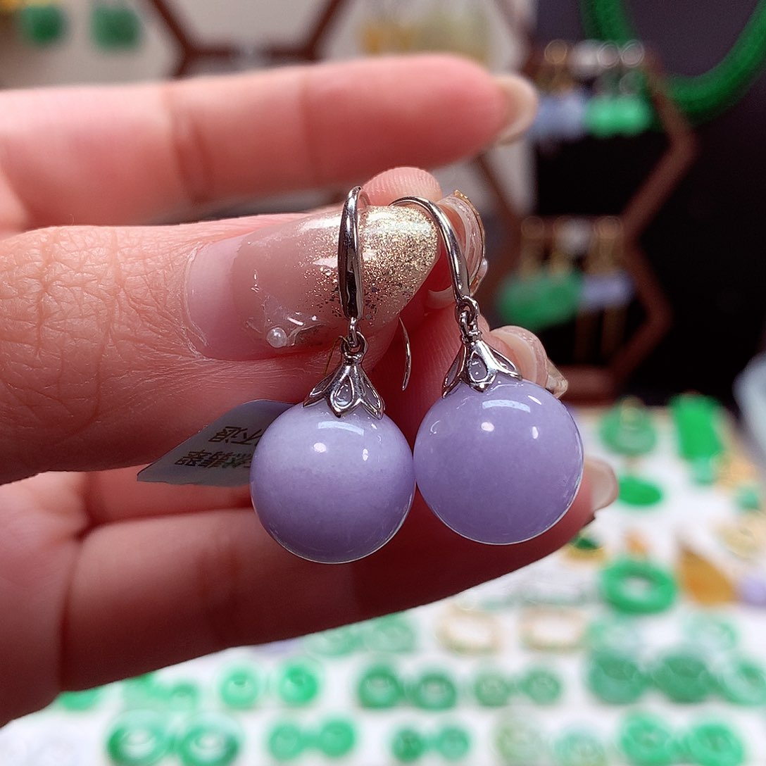 翡翠耳饰18K金镶嵌天然翡翠