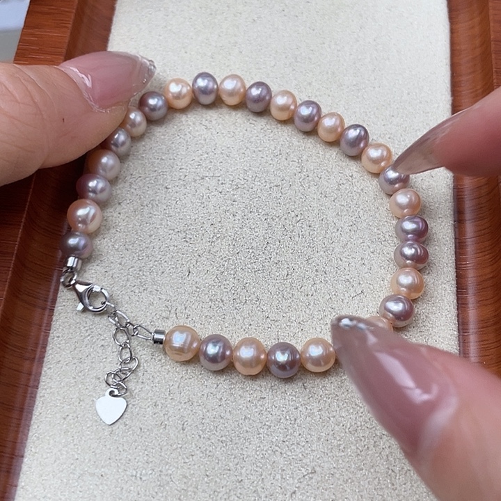 手绳银S925镶嵌淡水珍珠