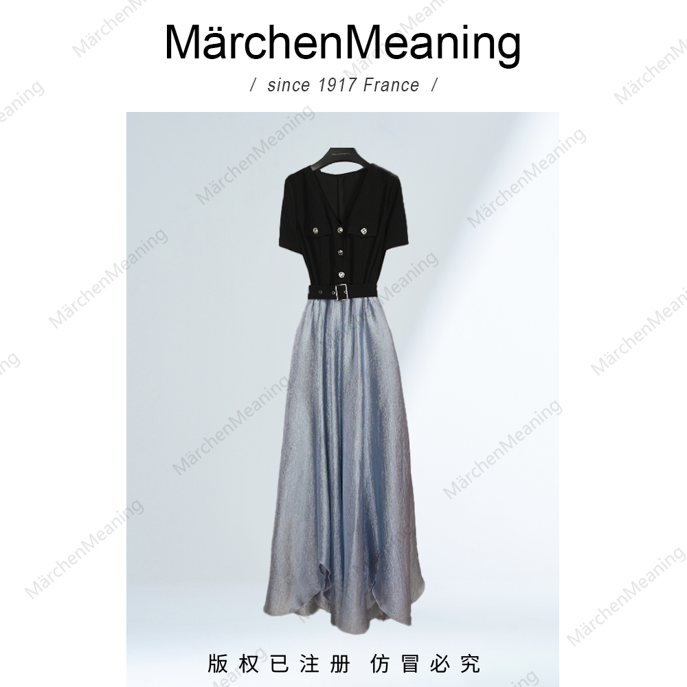 2025轻奢百搭气质独家定纺纱线拼接时尚长款连衣裙永永