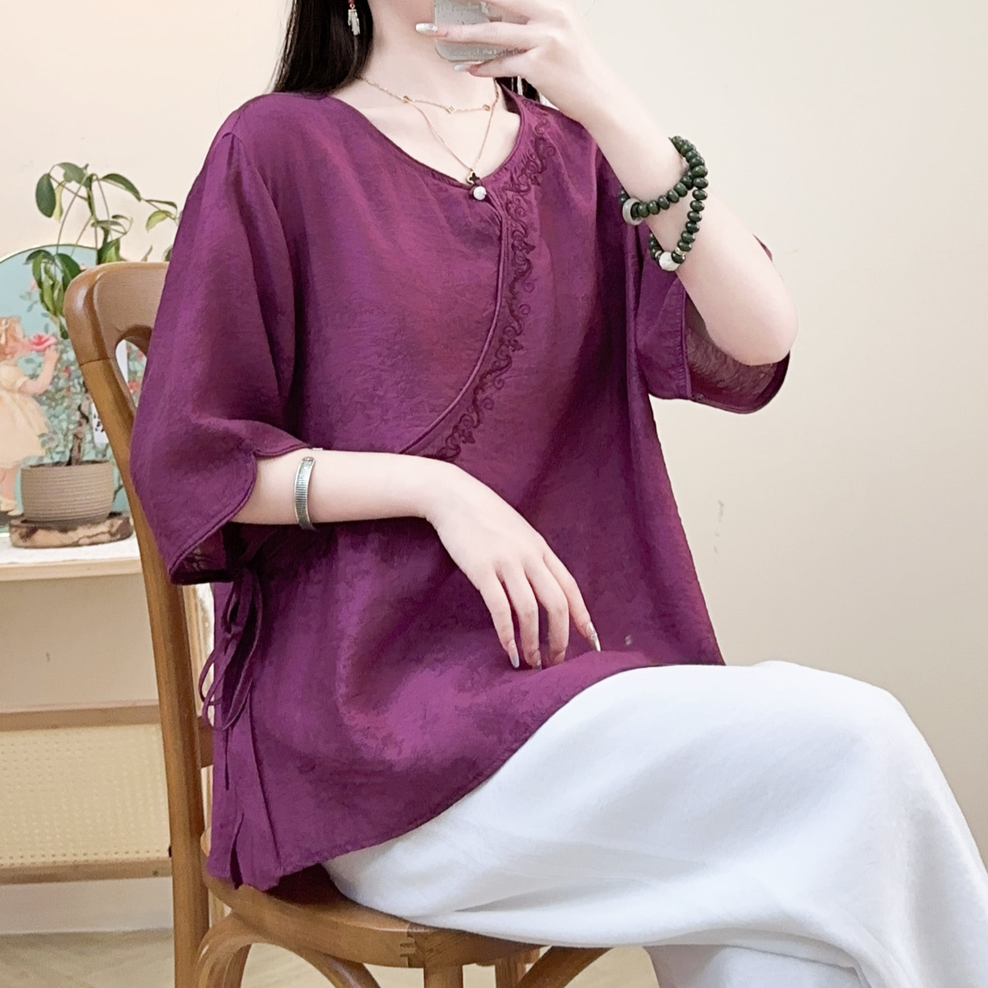 8838新款夏季休闲减龄宽松显瘦绣花小衫T恤