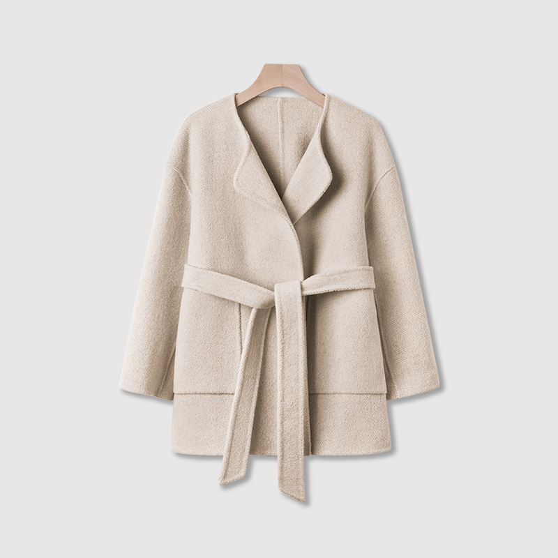 【美丽诺羊毛】系带羊毛外套女秋冬宽松休闲上衣 穿越 DY1122331