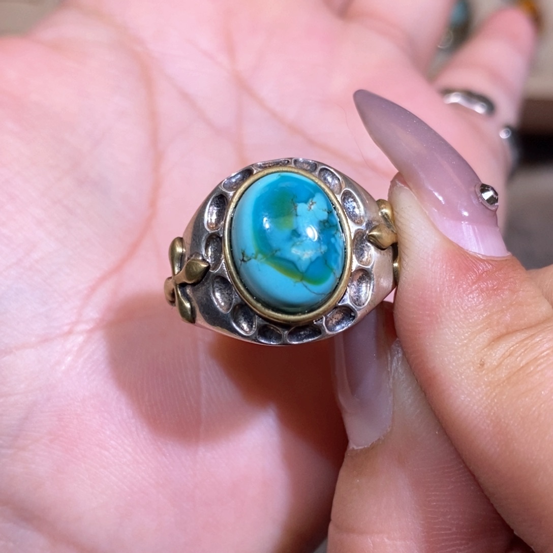 绿松石戒指银S925镶嵌脸****大戒指