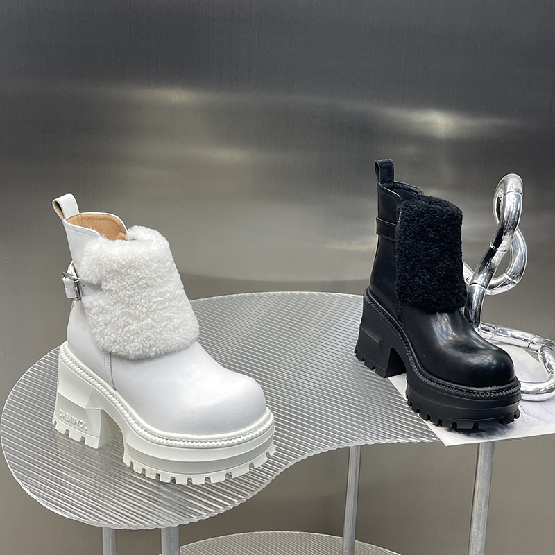 侧拉链女鞋短筒马丁靴加绒雪地靴子小个子女冬季超高跟G6897-5