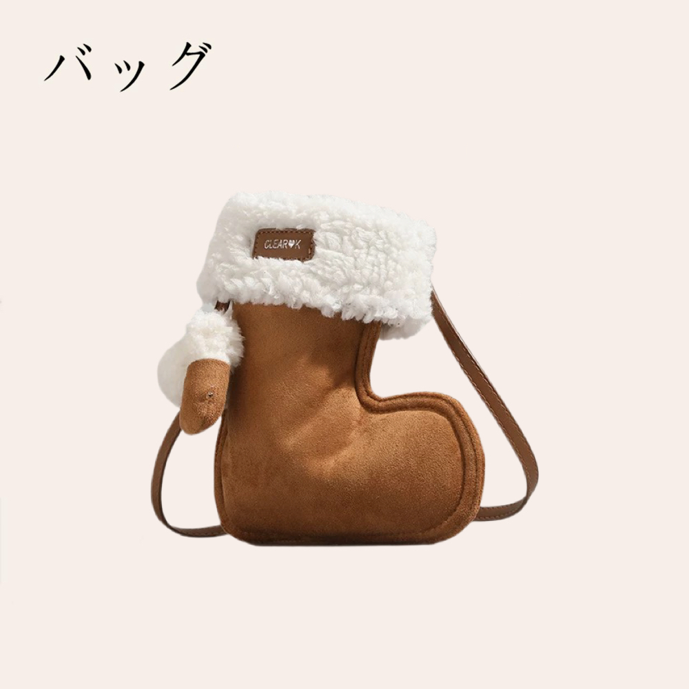 日本バッグ可爱靴子包麂皮手机包小废包毛绒秋冬斜挎女包轻便单肩包