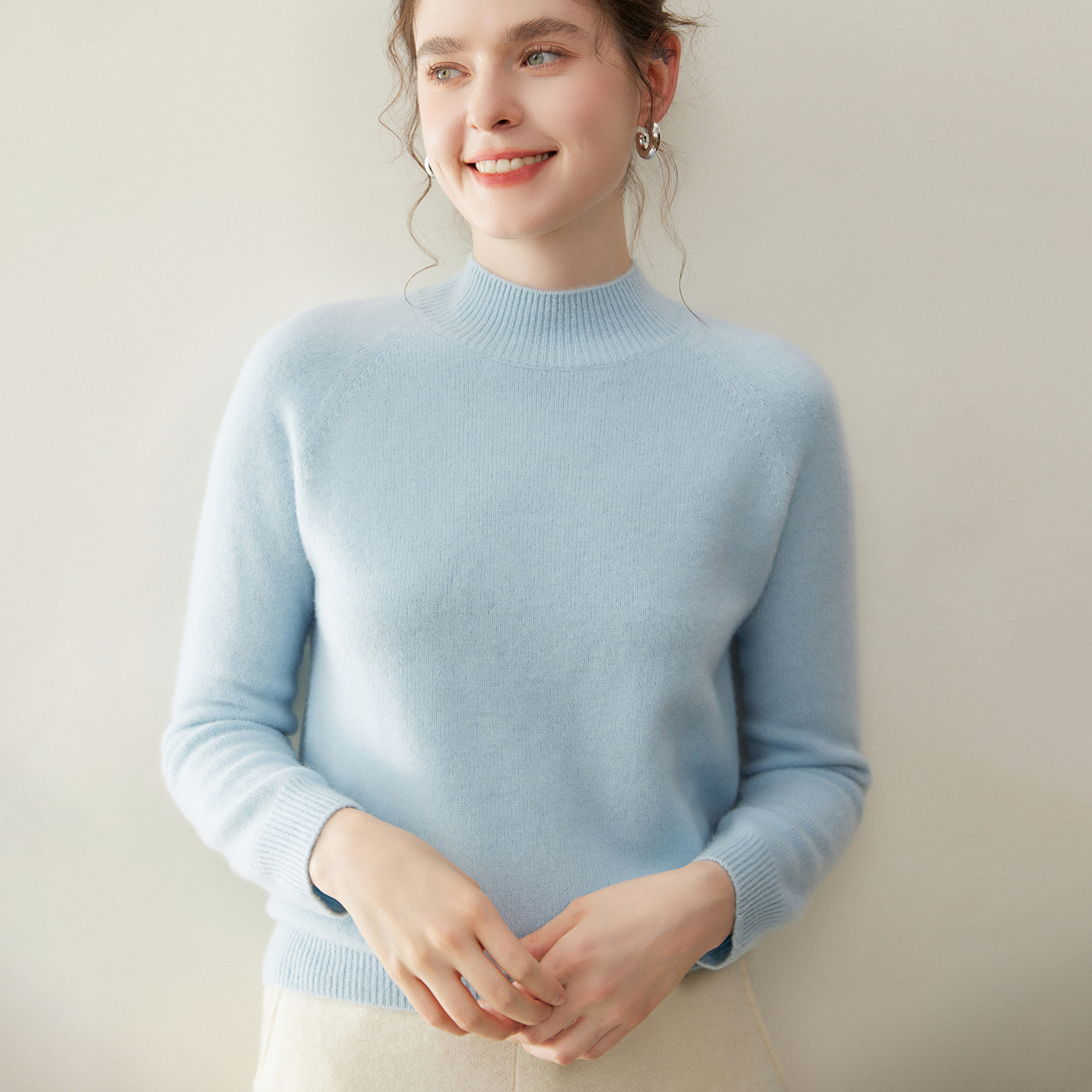 【一线成衣】100%纯山羊绒衫半高领女双股加厚毛衣保暖针织打底衫冬