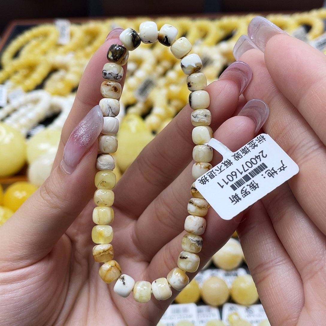 蜜蜡裸石未镶嵌奥利奥老型手串6.6mm瑕疵福利