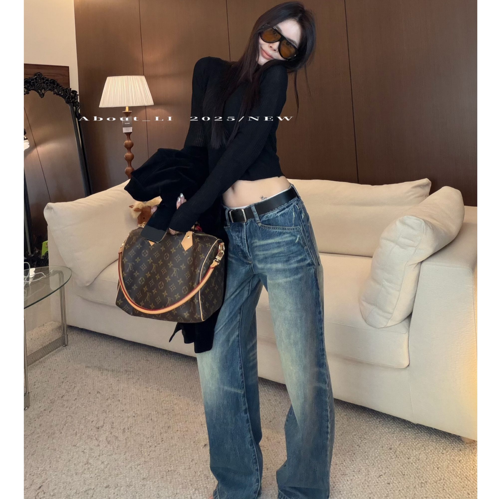 【YUAN  LI】直筒弯刀休闲复古中低腰复古牛仔裤