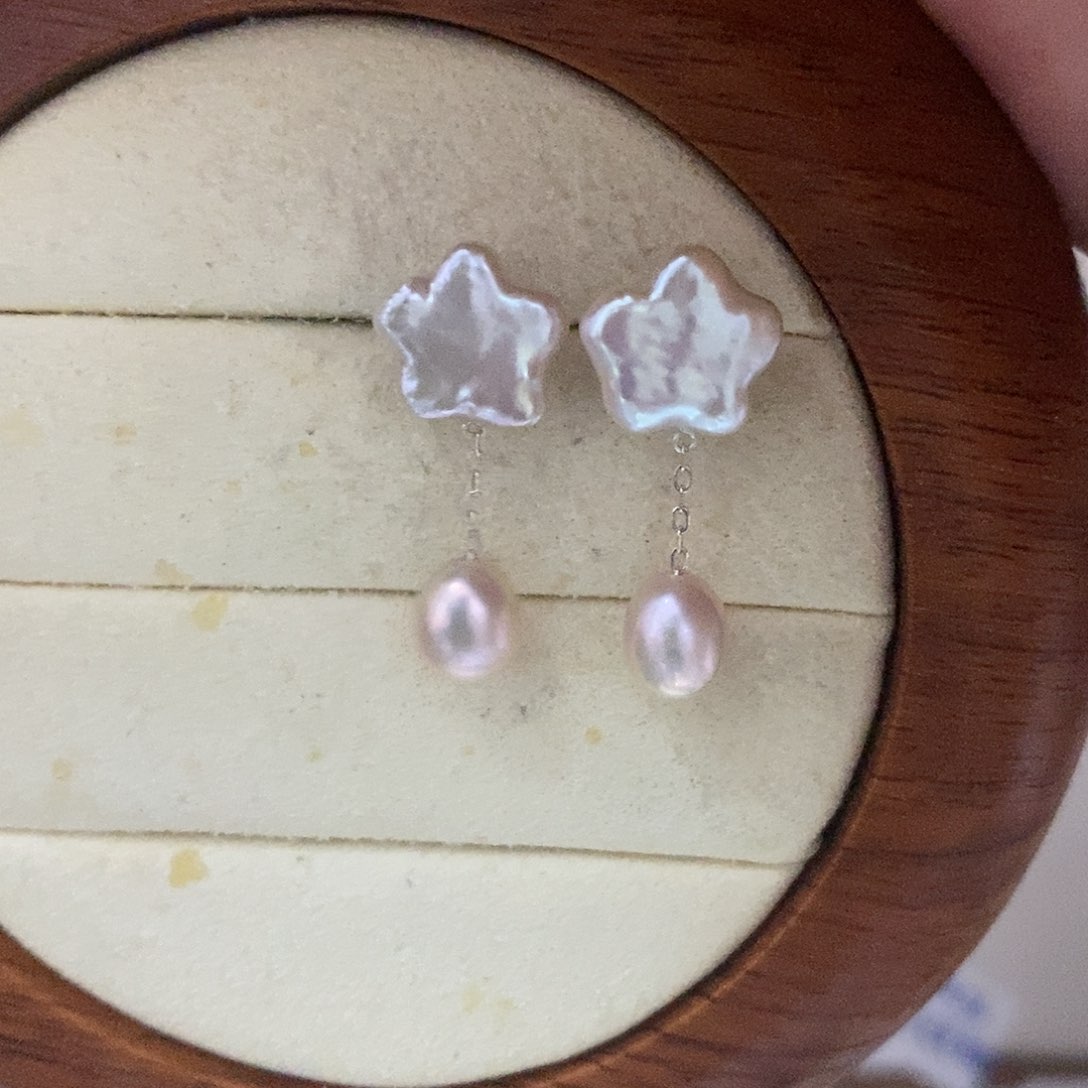 银S925镶嵌淡水珍珠耳饰