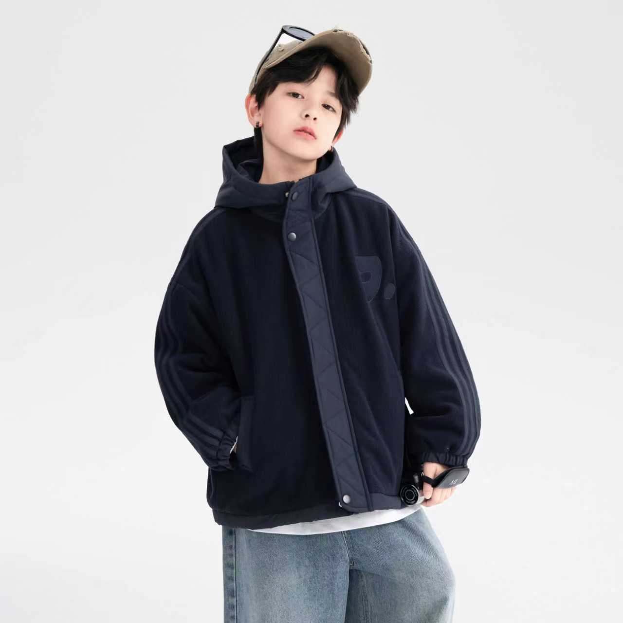 【杨少华服饰】男童秋冬韩范摇粒绒拼接夹棉外套儿童加厚棉服6019