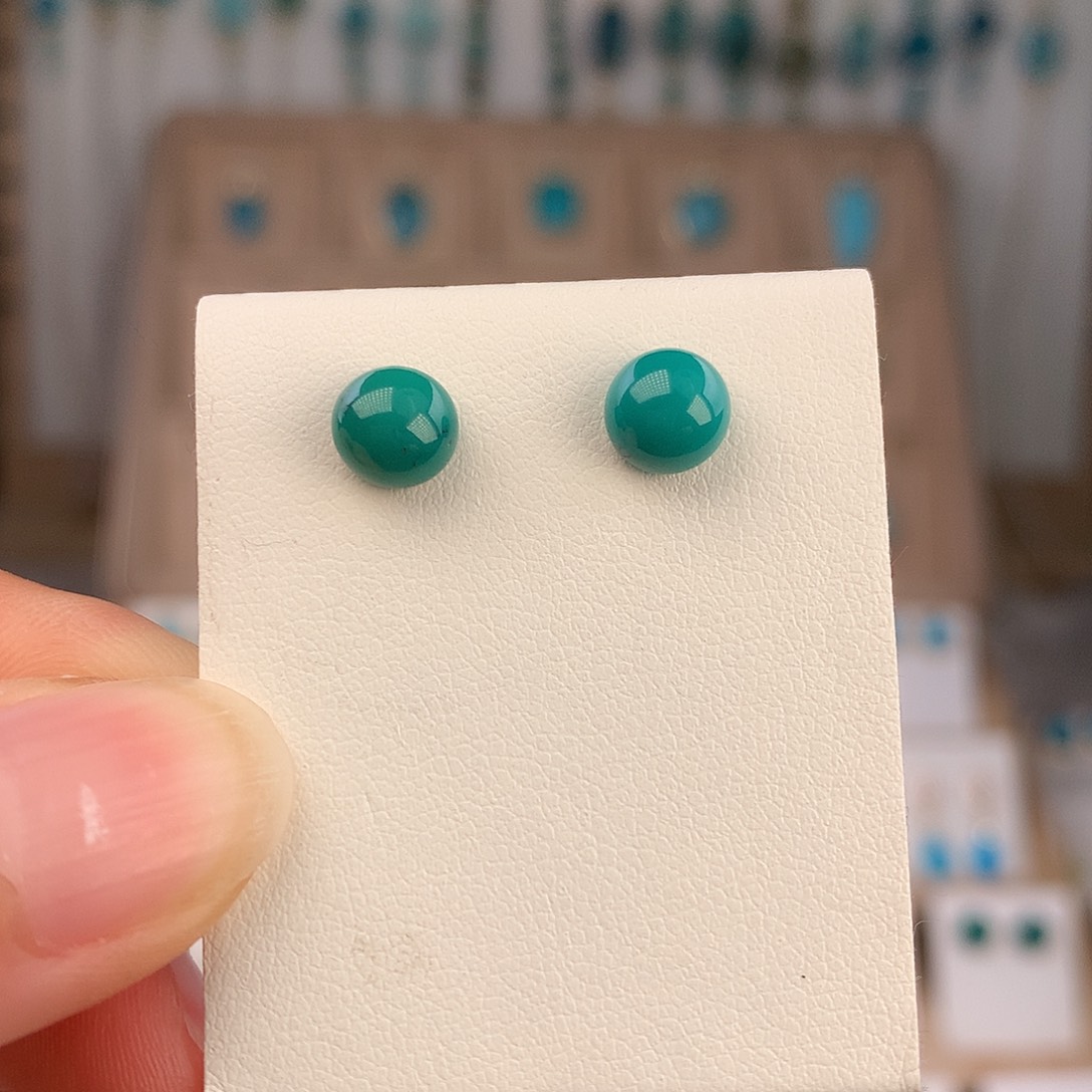 绿松石银S925镶嵌耳饰