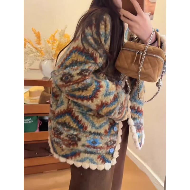 复古圈圈毛慵懒风厚外套2025秋冬宽松韩版百搭加绒保暖外搭