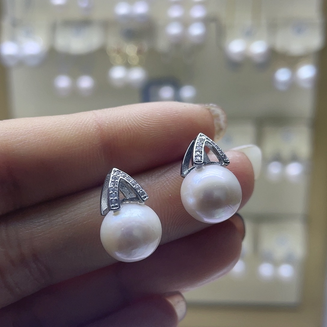淡水珍珠耳饰银S925镶嵌