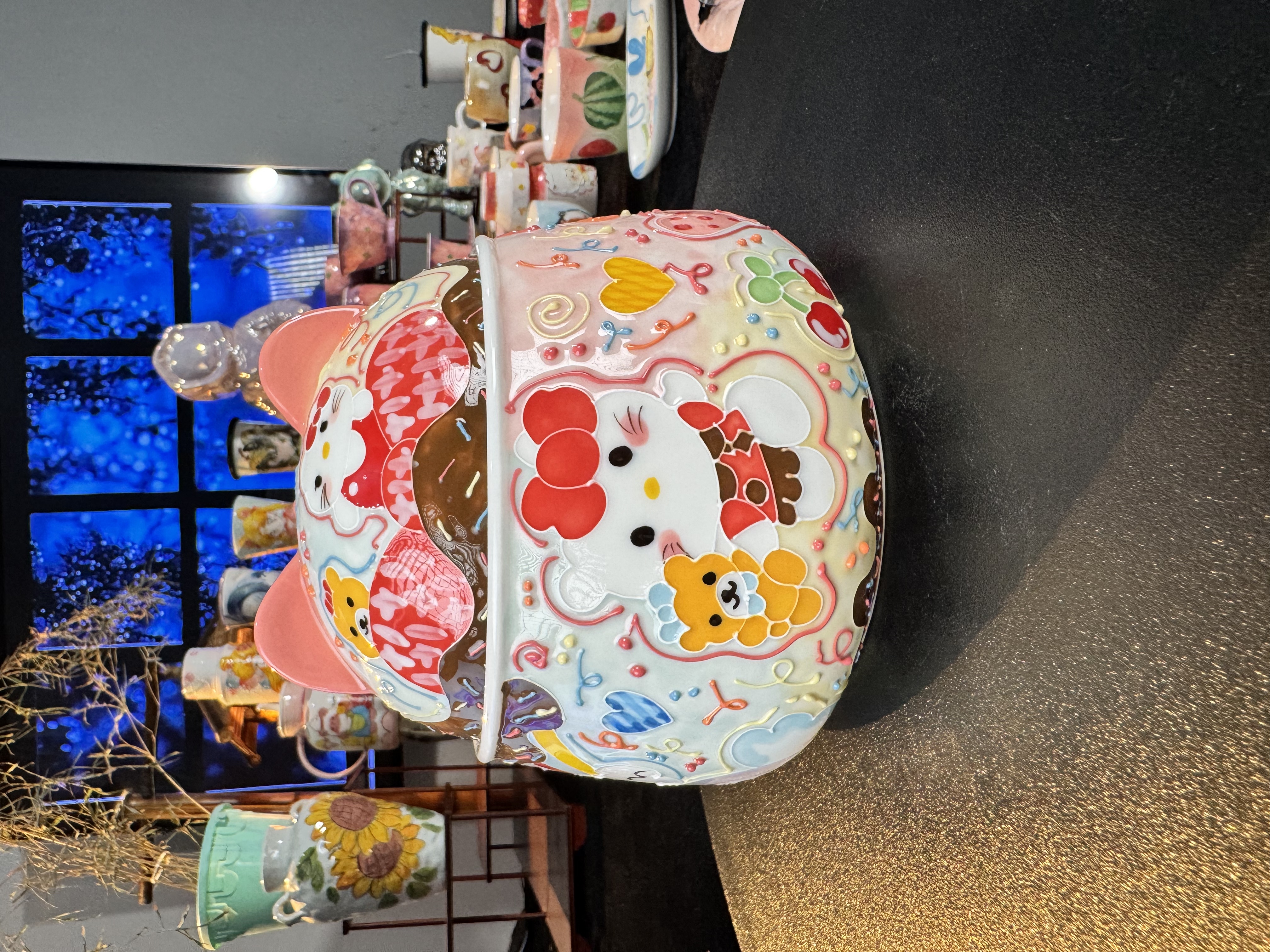 手工手绘卡通kt猫带盖泡面碗NH219