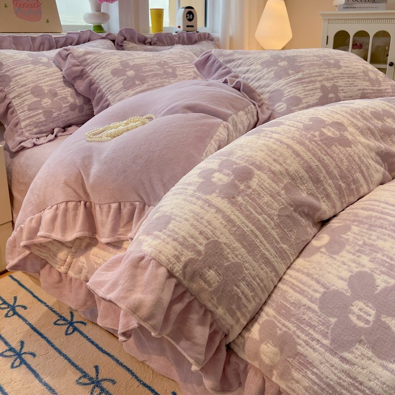 兰知春序冬季加绒床上四件套牛奶绒加厚被套双面绒床单床上用品