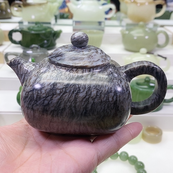 和田玉未镶嵌挂件茶壶240m l